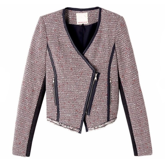 NEW REBECCA TAYLOR LEATHER TRIM TWEED JACKET - Picture 7 of 8